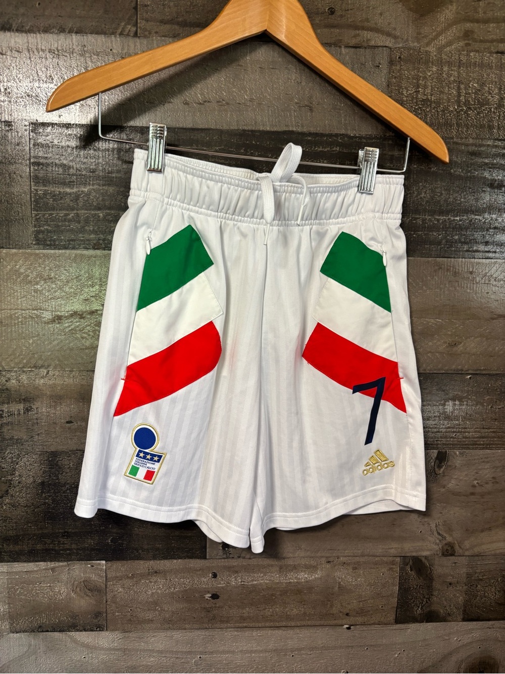 adidas White Federazione Italians Giuoco Calcio Shorts XS 6”inseam